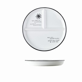 Hoshisea Divided Ceramic Dinner Plate, Split Diet Plate, Snack Plate, Ceramic Plate with Divider, for Adults, Children, Picnic, Dinner (Black Sun)