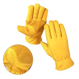 Work Gloves Cow Grain Premium Leather Yellow Work Driver Gloves With Elastic Wrist Closure And Inside Fleece Lining General Purpose Utility, Driver, Rigger, Safety, and Gardening Gloves (11(X-LARGE)