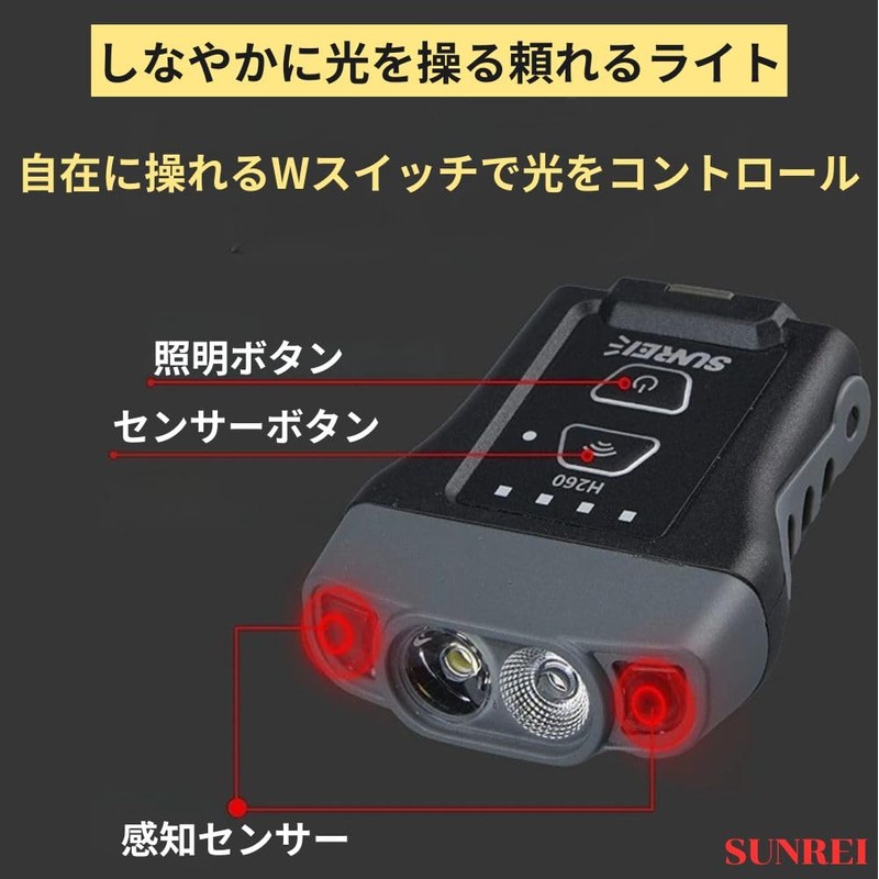 SUNREI H260Pro サンレイ キャップライト LEDヘッドライト 充電式 クリップ式 260ルーメン 釣り用ライト 帽子