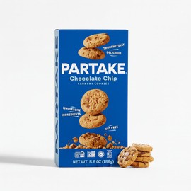 Partake Crunchy Cookies - Chocolate Chip | 4 Boxes | Vegan & Gluten Free | Free of Top 8 Allergens- Dairy Free, Nut Free, Egg Free, Wheat Free, Soy Free, Fish Free | 5.5 Oz | 15 Cookies Each