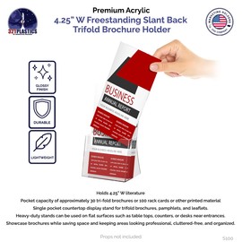 Marketing Holders 100 Pack 4.25" Brochure Holder Display Stand Holds Rack Cards Single Pocket Tri Fold Ad Trade Show Pamphlet for Waiting Rooms Gyms and Retail Shops Clear Acrylic