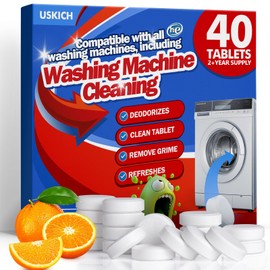 USKICH Washing Machine Cleaner Descaler 40 Pack-Deep Cleaning Tablets For HE Front Loader & Top Load Washer,Washer Machine Cleaning Tablets Clean Inside Drum and Laundry Tub Seal,Septic Safe