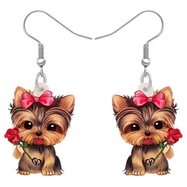 BONSNY Acrylic Valentine's Day Cute Pink Heart Love Dog Breeds Yorkshire Terrier Puppy Earrings Drop Dangle Jewelry For Women Gift Charms (Yorkshire Terrier)