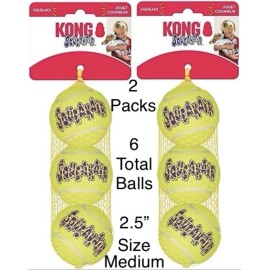 KONG AirDog Tennis Balls - (2) 3 Pack Set Squeaker Dog Toy SQUEAKAIR 2.5” Medium