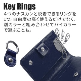 Dom Teporna Smart Key Case, Men's and Women's, Coin Purse, Leather Wallet with Key Ring, Italian Leather, Genuine Cowhide Leather, navy