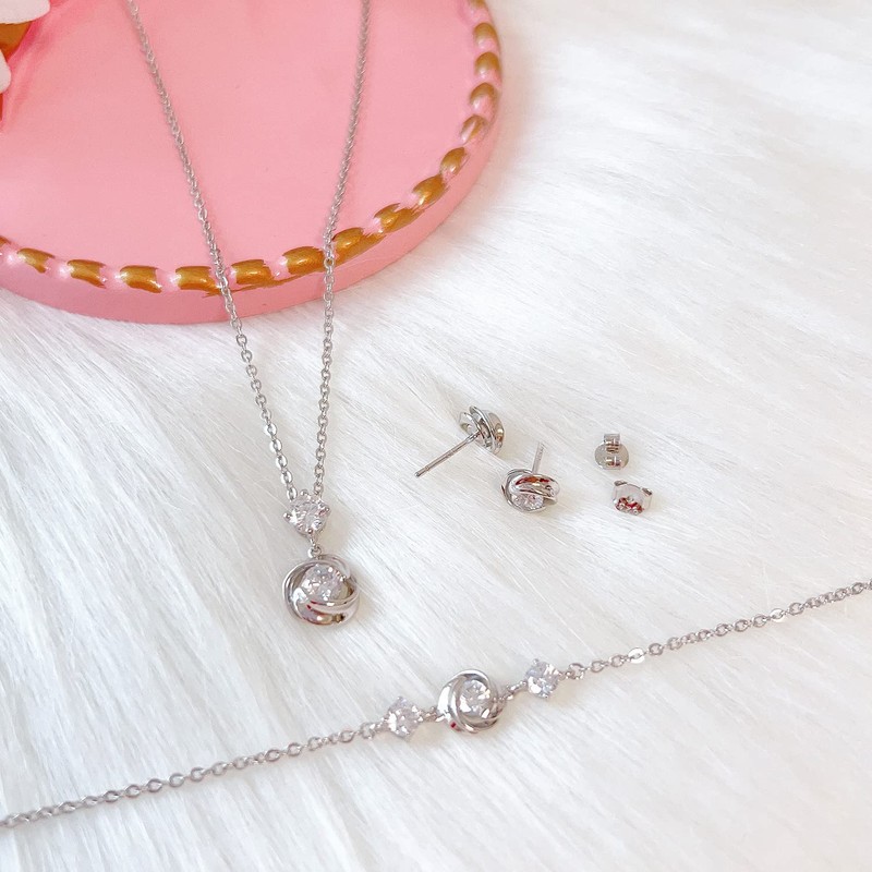 KIMIEVOL Women's Necklace, Zirconia, Rose Motif, 925 Silver, Jewelry, Gift