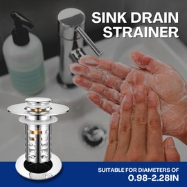 RegBogen Pop Up Bathroom Sink Stopper, Stainless Steel Sink Drain Strainer, Anti-Clog Hair Catcher Drain Stopper for Bathroom Vanity Sink, Silver, 1 Pack (Silver, Oval Hole - Horizontal)