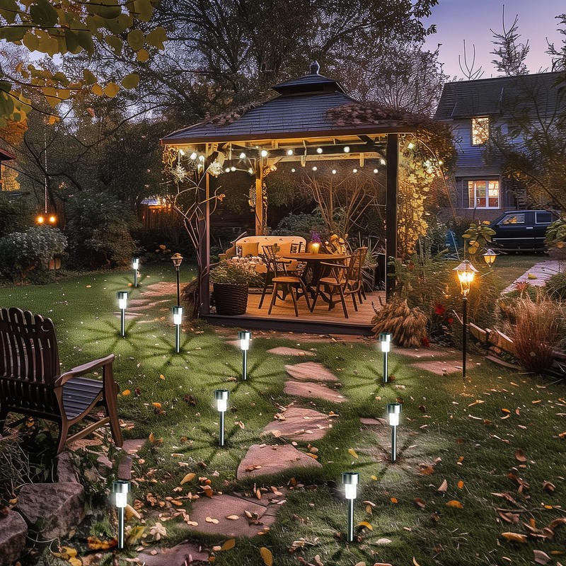 GIGALUMI Solar Pathway Lights, Stainless Steel IP44 Waterproof Auto On/Off