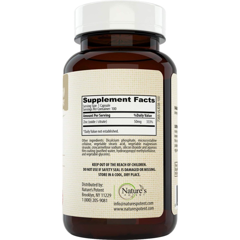Zinc 50mg [High Potency] Supplement - Immune Support System from
