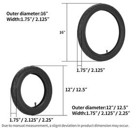 RUTU Front 12.5"x1.75/2.125/2.25 & Rear 16''*1.75/2.125(2 Set) Tire and Tube Fit for BoB Revolution SE/Pro/Flex and Duallie,for 3-Wheeler BOB Gear Jogging Troller Models-Single and Double Stroller