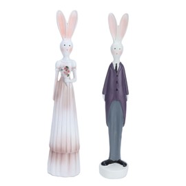 1 Pair Rabbit Ornament Innovative Resin Couple Rabbits Figurine Wedding Bookcase Decoration