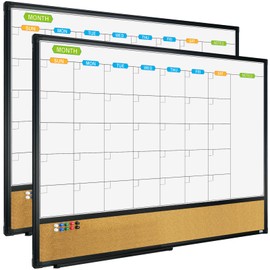 JILoffice Magnetic Calendar Whiteboard & Bulletin Corkboard Combination, Combo Board 36 x 24 Inch, 2 Pack, Black Aluminum Frame Wall Mounted Board for Office Home and School with 10 Push Pins