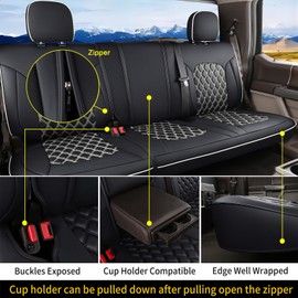 Huidasource Rear Bench Seat Covers Fit for Ford F150, Automotive Car Seat Cushion Cover Fit for 2015-2025 F150 SuperCrew&2017-2025 F250 F350 F450 Super Duty Crew Cab Pickup(Back Row/Black&White)