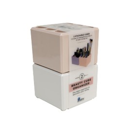 Zadro Stackable Cube Organizer, Makeup Brush Pencil Holder & Open Storage Bin, Best Used for Bathroom Cosmetic Office Kitchen Home Desk (Holder & Bin, White/Pink)