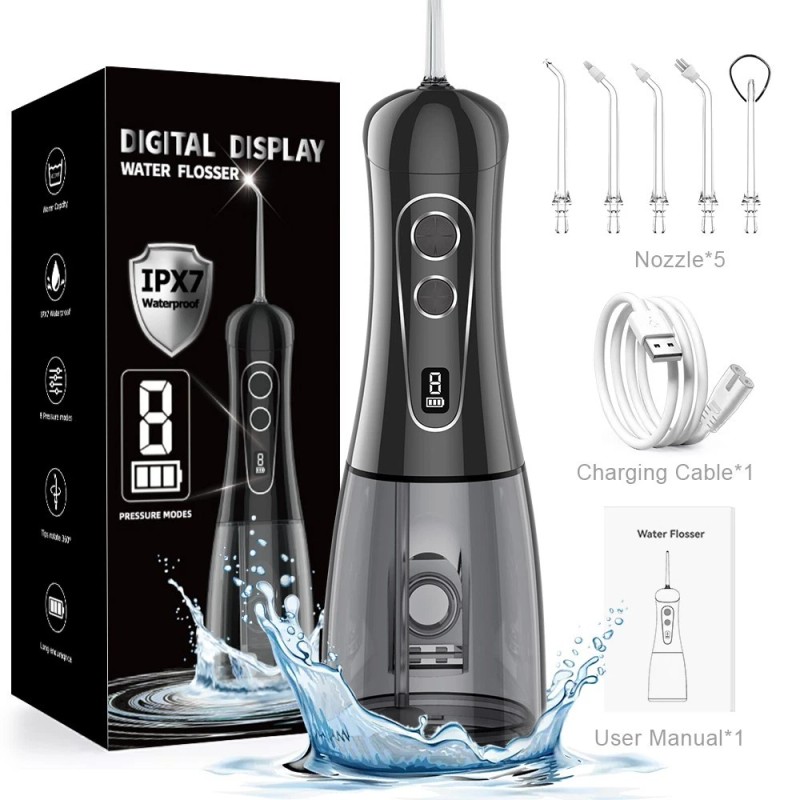 Water Flosser 400ML Portable Tooth Cleaner Rechargeable Travel Digital Display