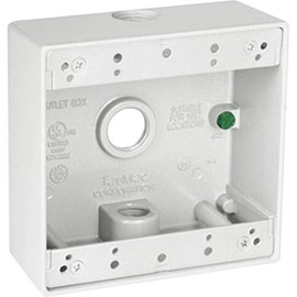 TayMac 4.5 x 4.5 Inch 2-Gang White 2-in. Deep Weatherproof Junction Box with Three .5-inch Threaded Holes DB350WH, Outdoor Electrical Box for Outdoor Outlets or Branch Circuit Wiring