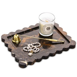 Scalloped Marble Decorative Tray,Luxury Natural Stone Bathroom Vanity Tray, Dresser Top Perfume Coffee Home Kitchen Toilet Sink Tray, Key Trinket Ring Tray (Black Gold, 10.8 * 8)