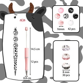 Auch 12 Set Plastic Beadable Pens Assorted Bead Pens Wood Beads Crystal Spacer Beads Set Round Beads Ballpoint Pen DIY Bead Pen Set for Women Gifts School Office Supplies (12 Beadable Pens)