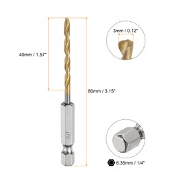 sourcing map 6pcs 1/4" Hex Shank Twist Drill Bits 3mm Titanium Coated High Speed Steel Quick Change Hex Drilling Bit Jobber Drill Bits for Wood Plastic Metal, Gold