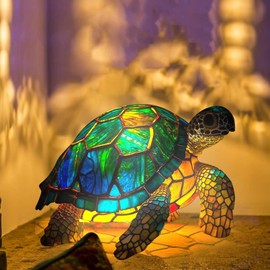 Yevheniy 3D Animal Lamp, Retro Stained Animal Night Light Lamp, Vintage Animals Table Lamp, Bohemian Resin Animal Lamps for Bedroom Living Room Dining Room Nursery Office Home Decoration (Sea Turtle)