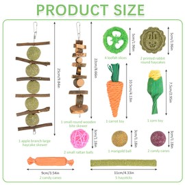 TMBMLPP 21 Pack Rabbit Toys Set, Natural Bunny Chew Toys, Rabbit Wooden Chew Toys, Small Animal Teething Toys for Teeth Care, Natural Timothy Hay Sticks, Apple Wood Sticks, for Small Animals Teething