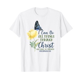 Christian Bible Verse Butterfly Flower Philippians 4:13 T-Shirt