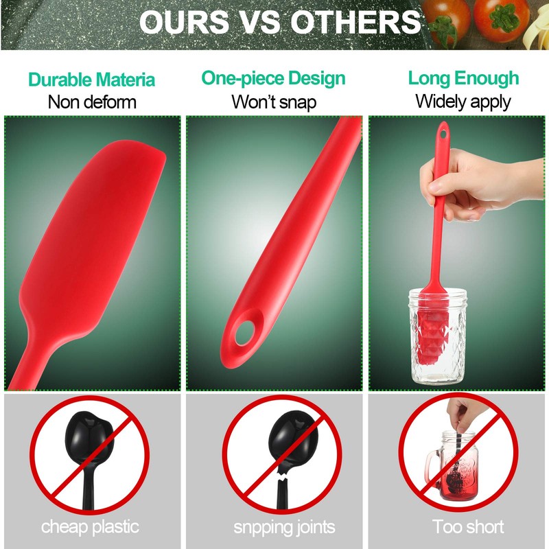 Long Handle Silicone Jar Spatula Non-Stick Rubber Scraper Heat Resistant