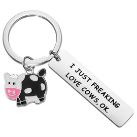 BEKECH Cute Animal Cow Jewelry Cow Lover Gift I Just Freaking Love Cows OK Cow Keychain Cow Gifts for Farmer Cow Owner Farm Gift Cow Mama Gift Fur Mama Gift Crazy Cow Lady Gift (silver)