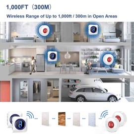 Wireless Caregiver Pager, 1,000ft Personal Panic Alarm Call Bell for Elderly with 5 Volume Levels 55 Chimes LED Flash for Home with 2 Plug in Receivers and 2 SOS Call Buttons Alarms