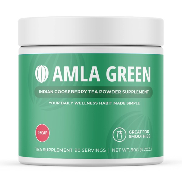 Amla Green Tea Superfood Powder Supplement, Daily Greens Antioxidant Blend with Organic Oolong Tea, 20x Concentrated Amla, Indian Gooseberries, Smooth Flavor, Drink As Tea Or In Smoothies And Recipes, 30 Servings, Decaf