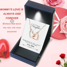 Daughter Necklaces From Mom Mother Daughter Necklace 925 Sterling Silver Mother To Daughter Gifts Christmas Birthday Gifts With Heartfelt Message & Lighted Box (Double Heart01, 925 Sterling Silver)