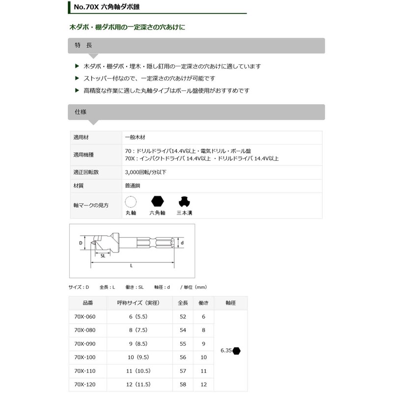 Star-M 70X-080 Hex Shank Dowel Bit 8mm