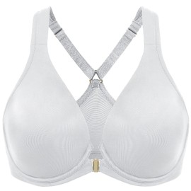 DELIMIRA Women's Front Closure Racerback Bras Plunge Unlined Underwire Full Coverage Seamless Bra B-H Cups French Gray 34D