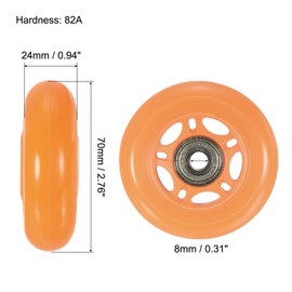 PATIKIL 70mm OD Inline Skate Wheels with Bearings, 8 Pack 82A Roller Skate Wheels Replacement Accessories for Single Row Skate Caster Board Indoor or Outdoor, Orange