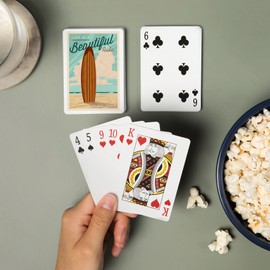 Waikiki, Hawaii, Life is a Beautiful Ride, Surfboard, Letterpress (52 Playing Cards, Poker Size Card Deck with Jokers)