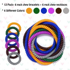 Sensory Chew Necklaces Bracelets for Kids, 12pack Chew Toys Sensory for Chewing Stretchy Coil Bracelet for Boys Girls with Autism/Anxiety/SPD/ADHD, Oral Chewy Necklace Sensory Reduce Kids Fidgeting