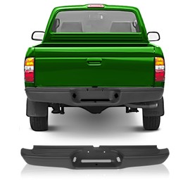 SCITOO Steel Texture Black Rear Step Bumper Assembly fit for 1995-2004 for Toyota Tacoma Rear Bumper Comes without Parking Sensor Holes without Dual Exhaust