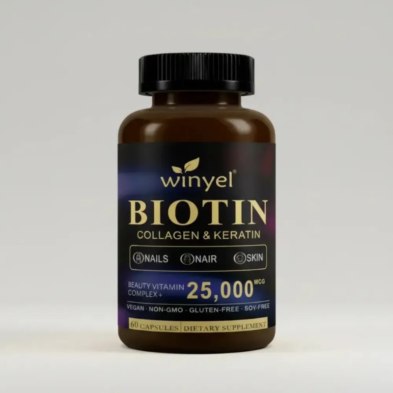 Winyel Biotina Collagen & Keratin 25,000 Mcg 60 Cáps.