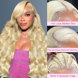 BOTNNS 32 Inch Honey Blonde Wig Human Hair 13x4 HD Lace Front Wigs Human Hair Pre Plucked Blonde Body Wave Human Hair Lace Front Wig 200 Density Lace Frontal Wigs Human Hair 27# Color Wigs Human Hair