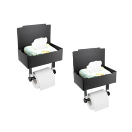 Beileqi 2 Pack Matte Black Toilet Paper Storage Holder with Shelf for Wet Wipes, Sanitary Tampon, Trash Bags, Bathroom Wipes Holder Accessory Space Saver and Organizer