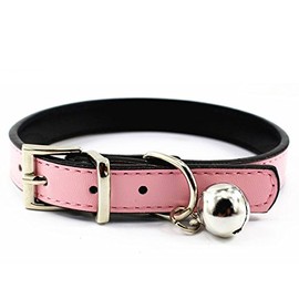 JIngwy Metal Buckle Pet Collar with Bell Suit for Cats or Puppy Dogs White/Black/Red/Pink/Blue/Brown (S (Collar), Pink)