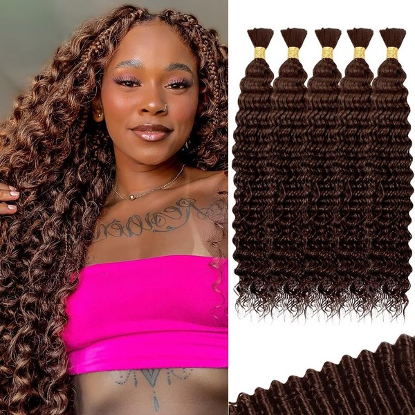 Chocolate Brown Human Braiding Hair - Deep Water Wave, 160g,