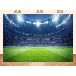 PEKRU 7x5ft Fabric Stadium Sports Photography Backdrop, Professional Football Field Background with LED Lights, Crowd Scene, Indoor Arena for Events, Video Production, Parties