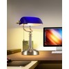 Newrays Blue Glass Bankers Desk Lamp with Pull Chain Switch