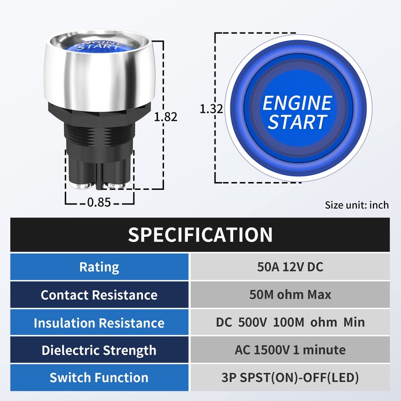 RVBOATPAT Push Button Starter Switch 12V 50A Momentary Engine Start