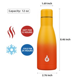 BJPKPK Insulated Water Bottle 12oz Samll Stainless Steel Water Bottles Reusable Metal Thermos Water Bottle Keep Cold And Hot,Sunset Orange