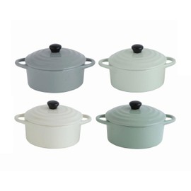 Creative Co-Op Stoneware Lids (Set of 4 Colors) Mini Baker Set, Multicolored