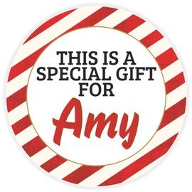 This is a Gift for Amy - Circle Sticker Decal 3 Inch - Candy Cane Merry Christmas Gift Tag Present Tree Holiday Custom Name Santa Claus