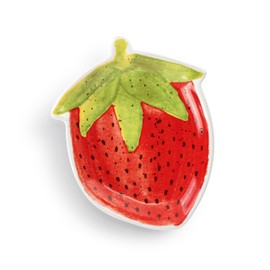 DEMDACO Decorative Serving Dining Dish Appetizer Plate, 5 Inch Ceramic Stoneware, Strawberry Shaped