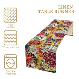 Vintage Floral Table Runner Retro Flowers Art Printed Dinner Runner for Home Kitchen Dining Table Decor Fabric 1 Panel